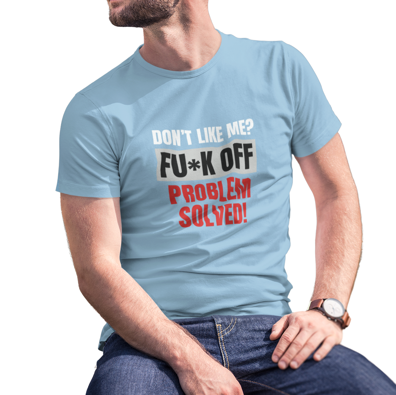 Buy light-blue Dont Like Me? Fuck off Male T-Shirt