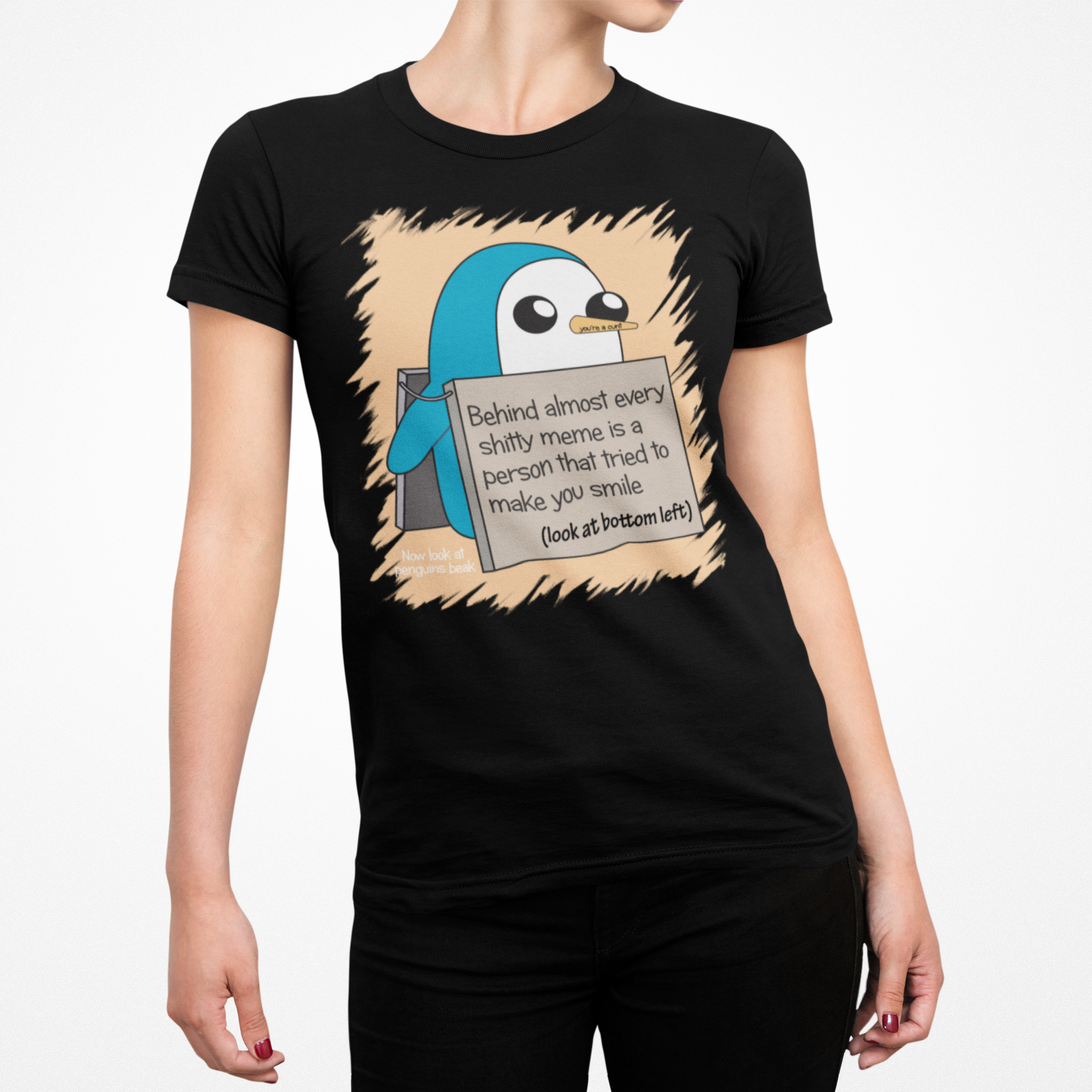Buy black Penguin Meme Female T-Shirt
