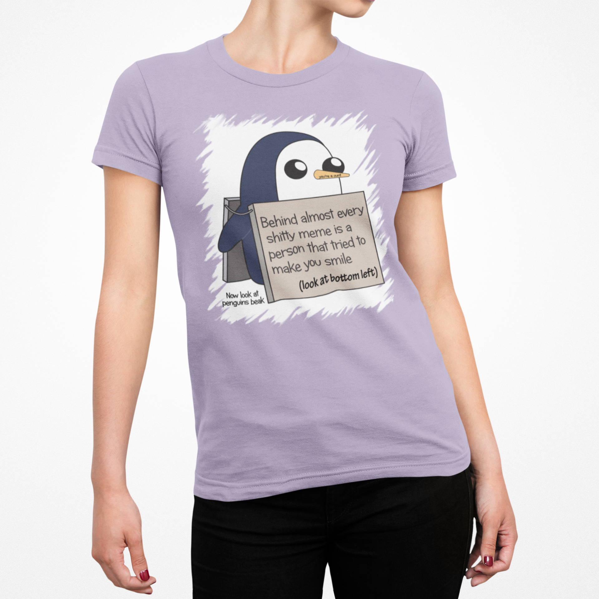 Buy lilac Penguin Meme Female T-Shirt