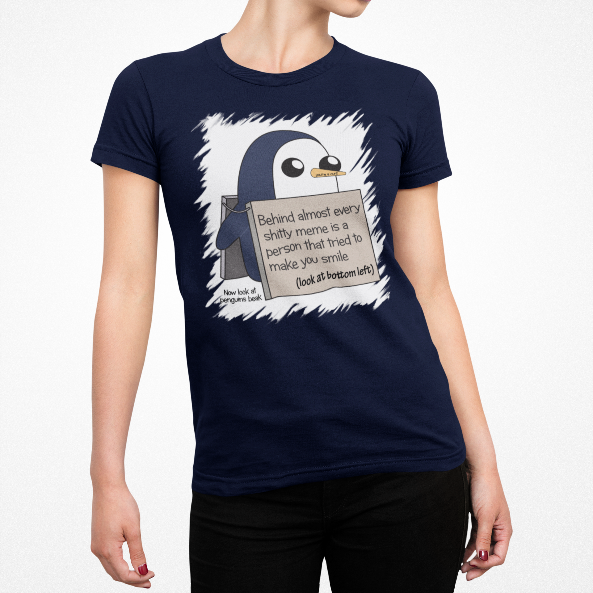Buy navy Penguin Meme Female T-Shirt