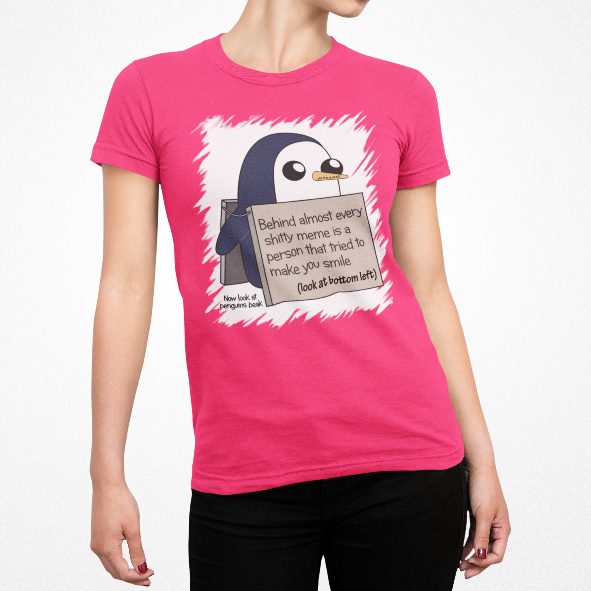 Buy pink Penguin Meme Female T-Shirt