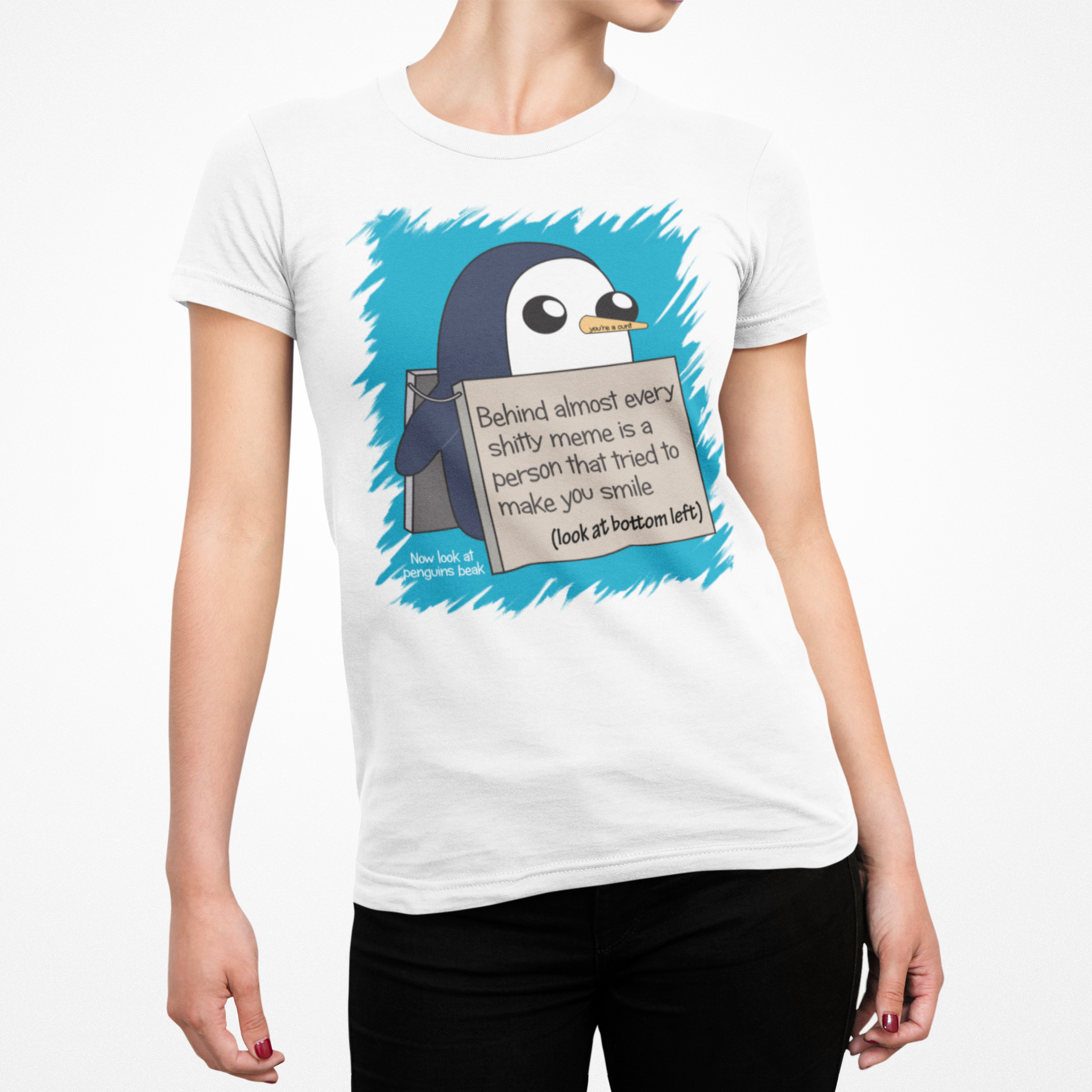 Buy white Penguin Meme Female T-Shirt
